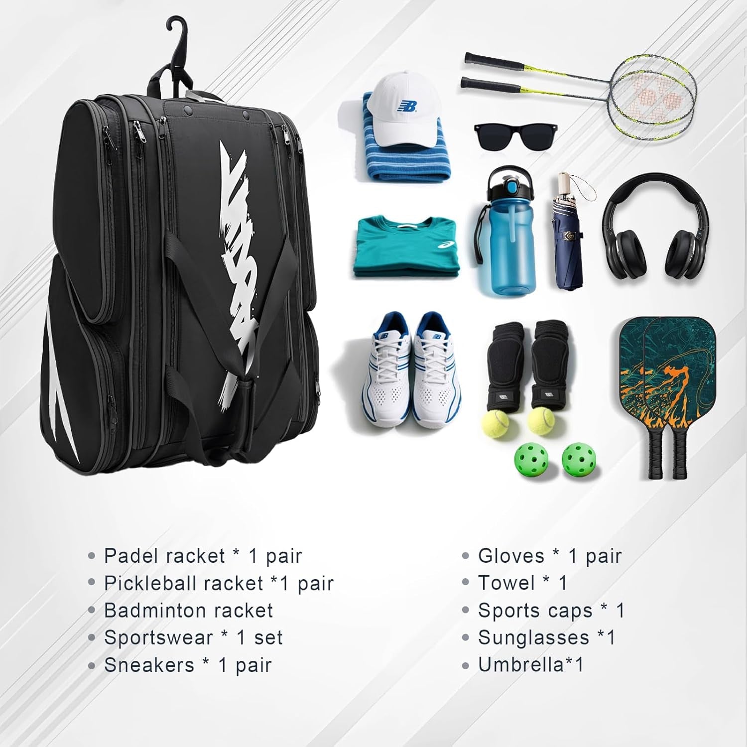 Rallyborn Court Tote — 4-Paddle Pickleball Bag with Fence Hook & Shoe Compartment