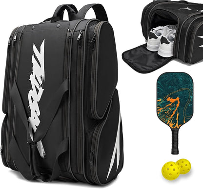 Rallyborn Court Tote — 4-Paddle Pickleball Bag with Fence Hook & Shoe Compartment